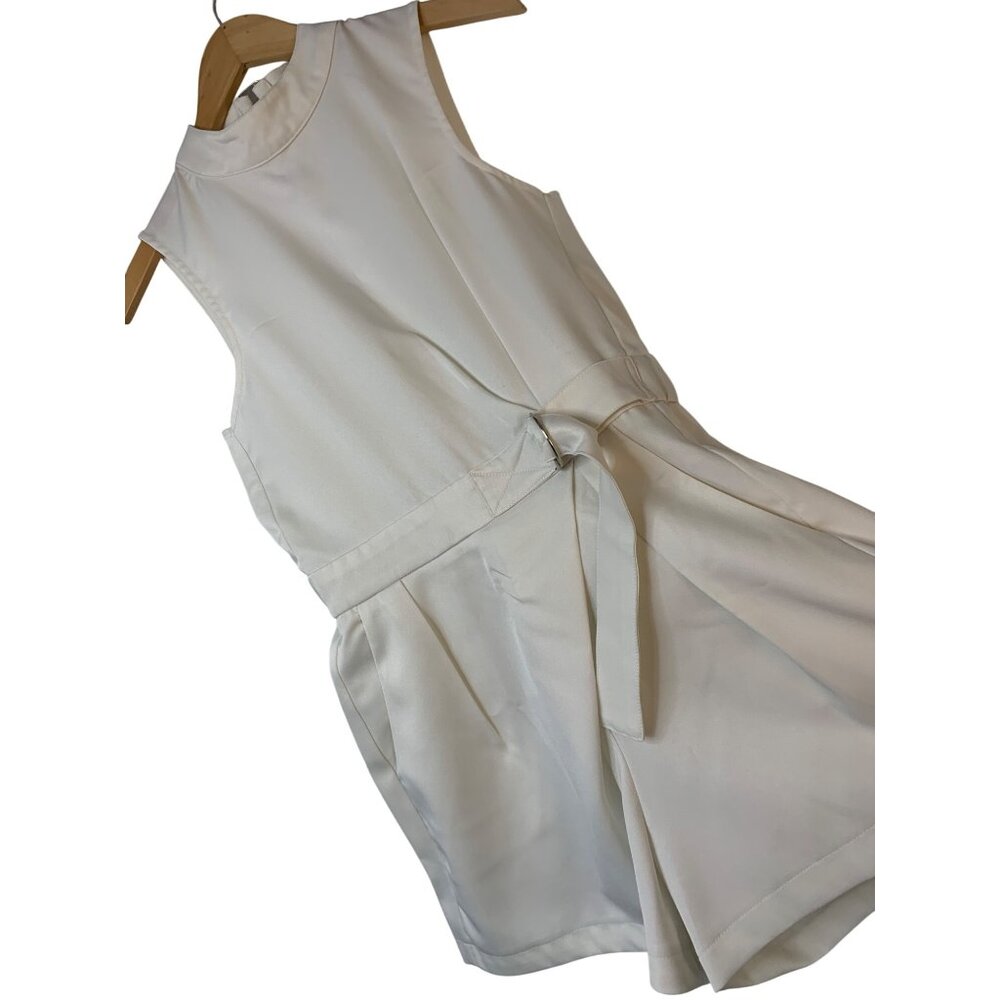 Glamorous White High Neck Romper S Summer Slit Back Elastic Waist New RA10077